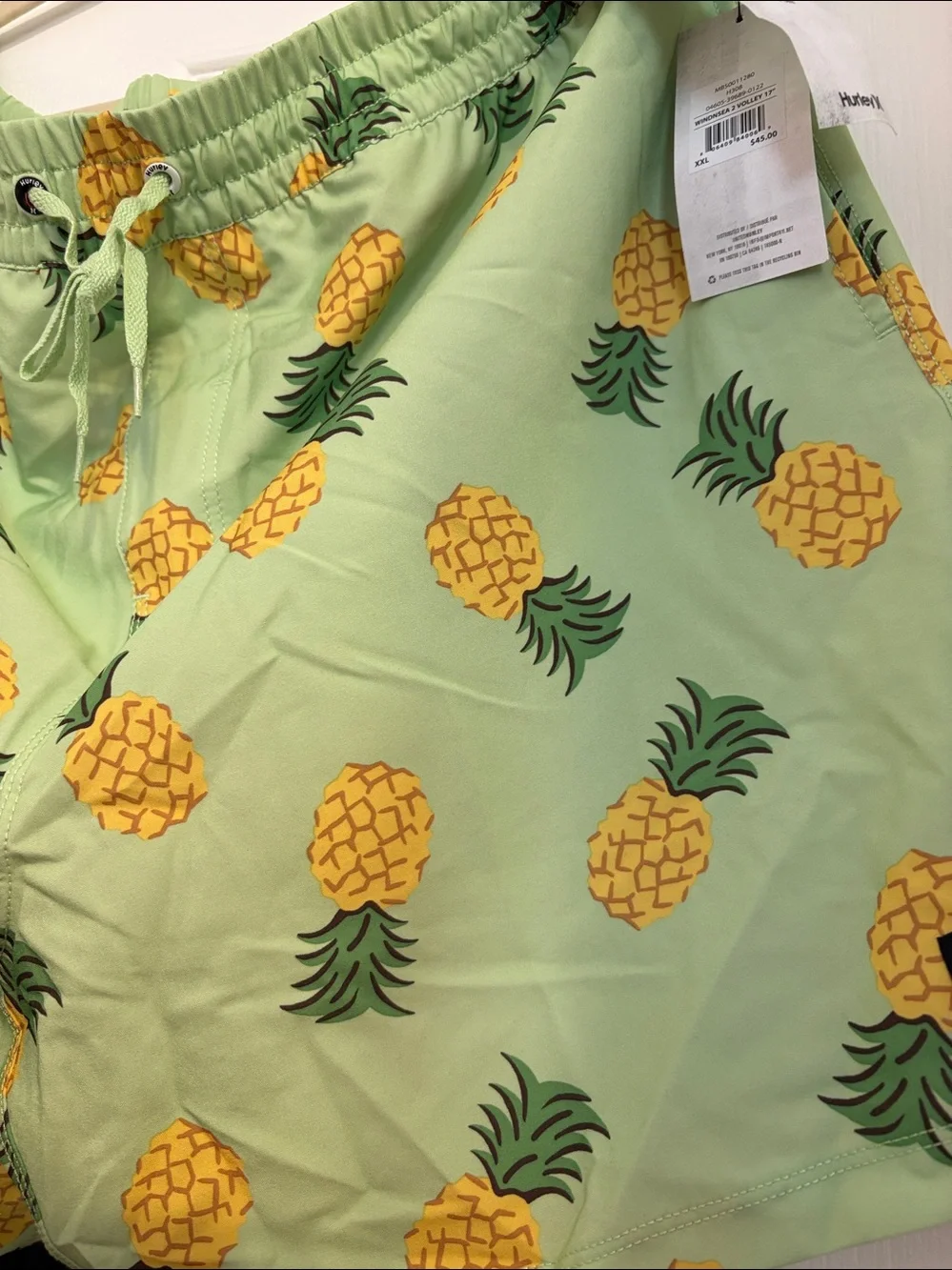 Hurley Pineapple Print Lime Green & Yellow Men's Swim Trunks